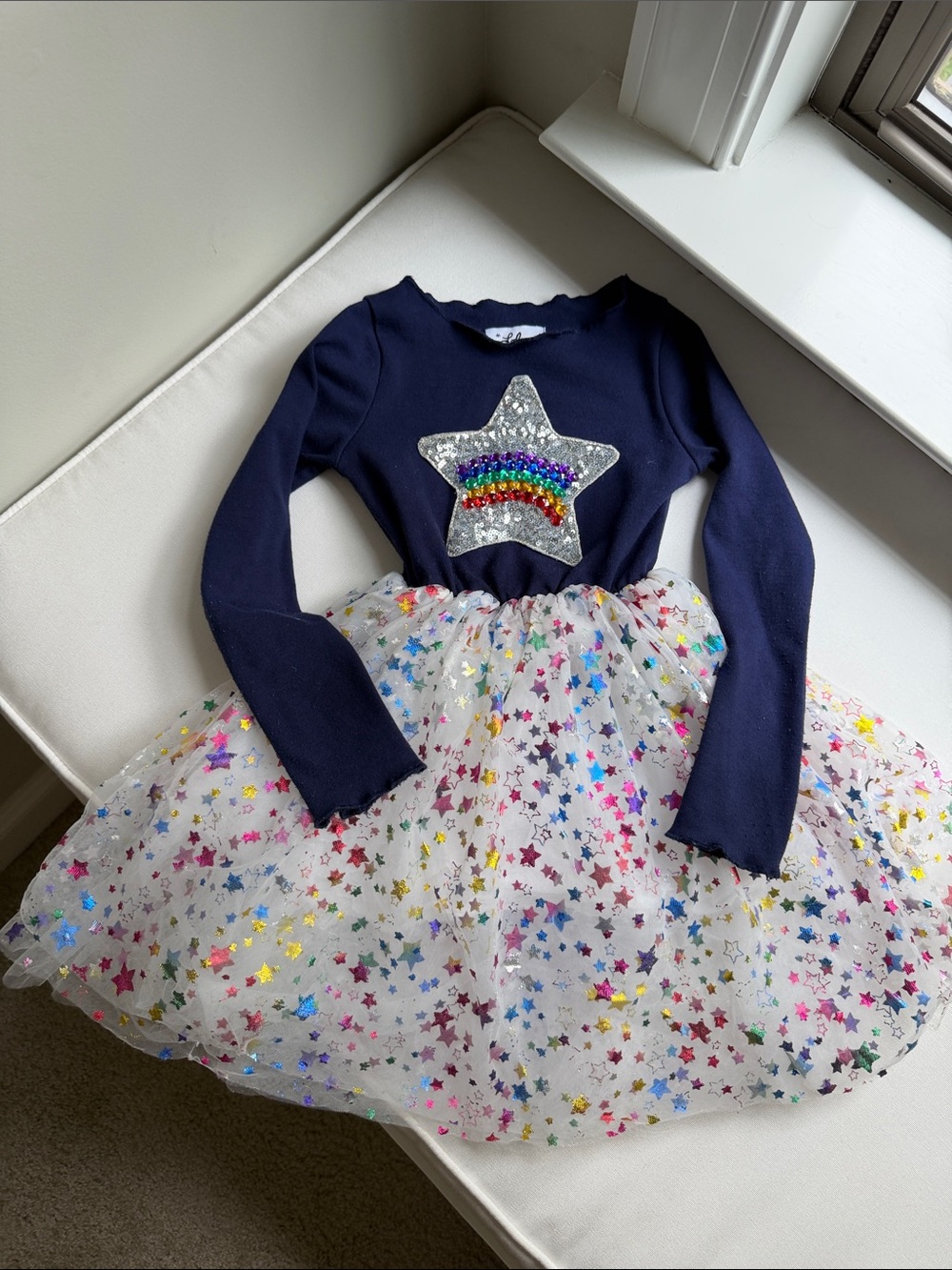 Lola + The Boys Navy Top with Sequin Star & Rainbow Beading 4